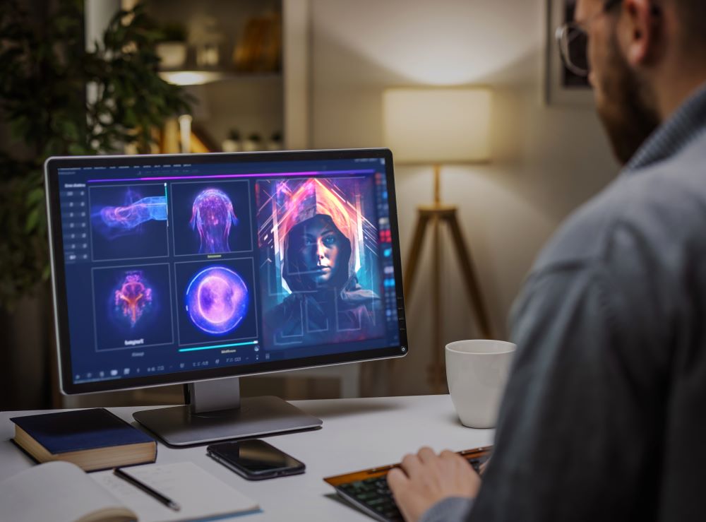 person laptop using artificial intelligence generate image